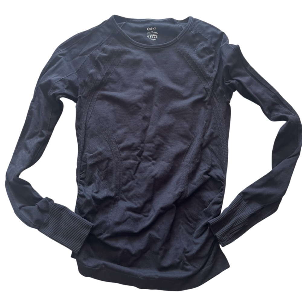 Quince Black Long Sleeve Top, Stretch Top, Size XS, Thumb Holes, Activewear